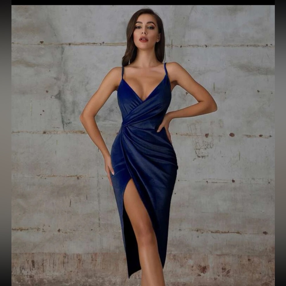 Double crazy split thigh wrap velvet slip dress